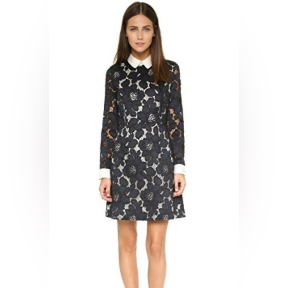 Paul & Joe Navy Lace Dress with Antique White Peter Pan Collar & Underlay
